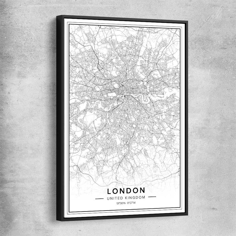 London City black framed canvas is a high quality print in our city skyline, travel prints and maps collection