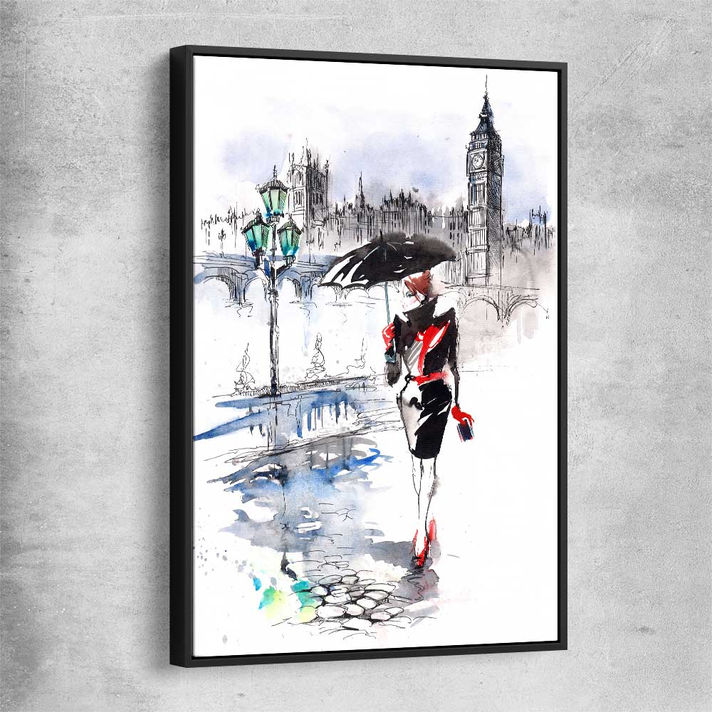 London Elegance black framed canvas is a high quality print in our city skyline, travel prints and maps collection
