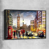 London Night Rain black framed canvas is a high quality print in our city skyline, travel prints and maps collection