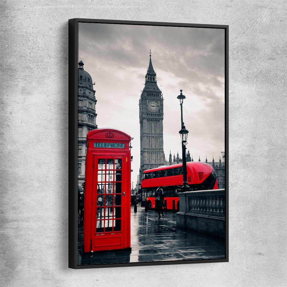 London Telephone Box black framed canvas is a high quality print in our city skyline, travel prints and maps collection
