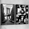 Manhattan Bridge Pair black framed canvas is a high quality print in our city skyline, travel prints and maps collection
