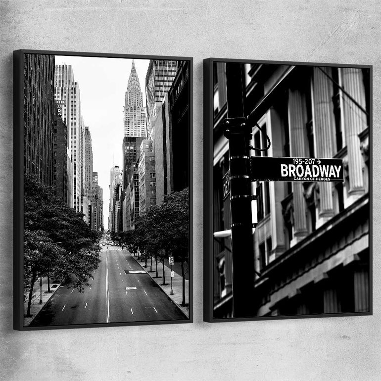 Manhattan Street Pair black framed canvas is a high quality print in our city skyline, travel prints and maps collection