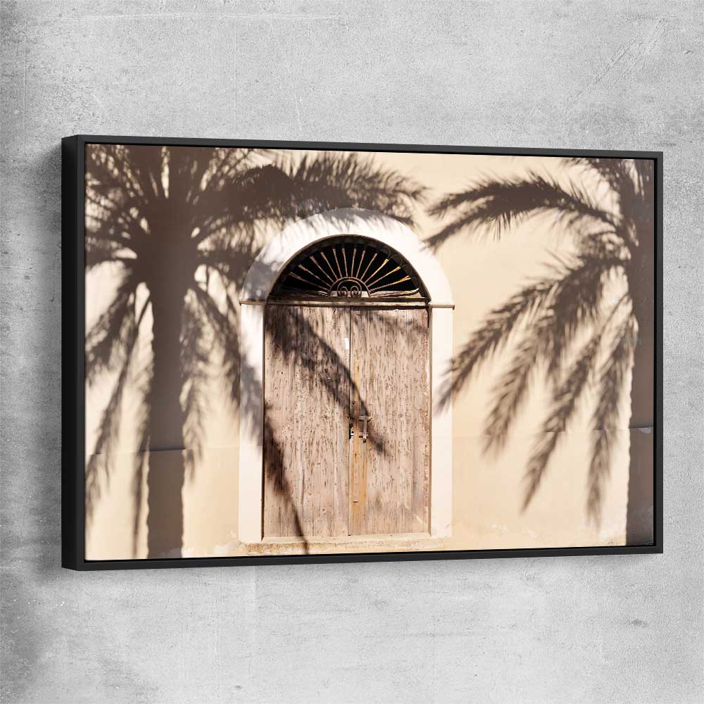 Marrakech Palm Shadows black framed canvas is a high quality print in our city skyline, travel prints and maps collection