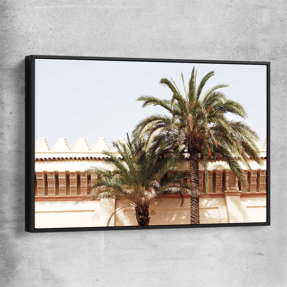 Marrakech Palm Walls black framed canvas is a high quality print in our city skyline, travel prints and maps collection