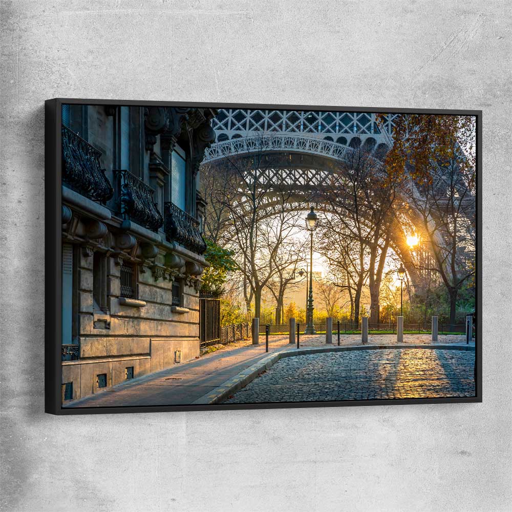 Paris Evening Light black framed canvas is a high quality print in our city skyline, travel prints and maps collection