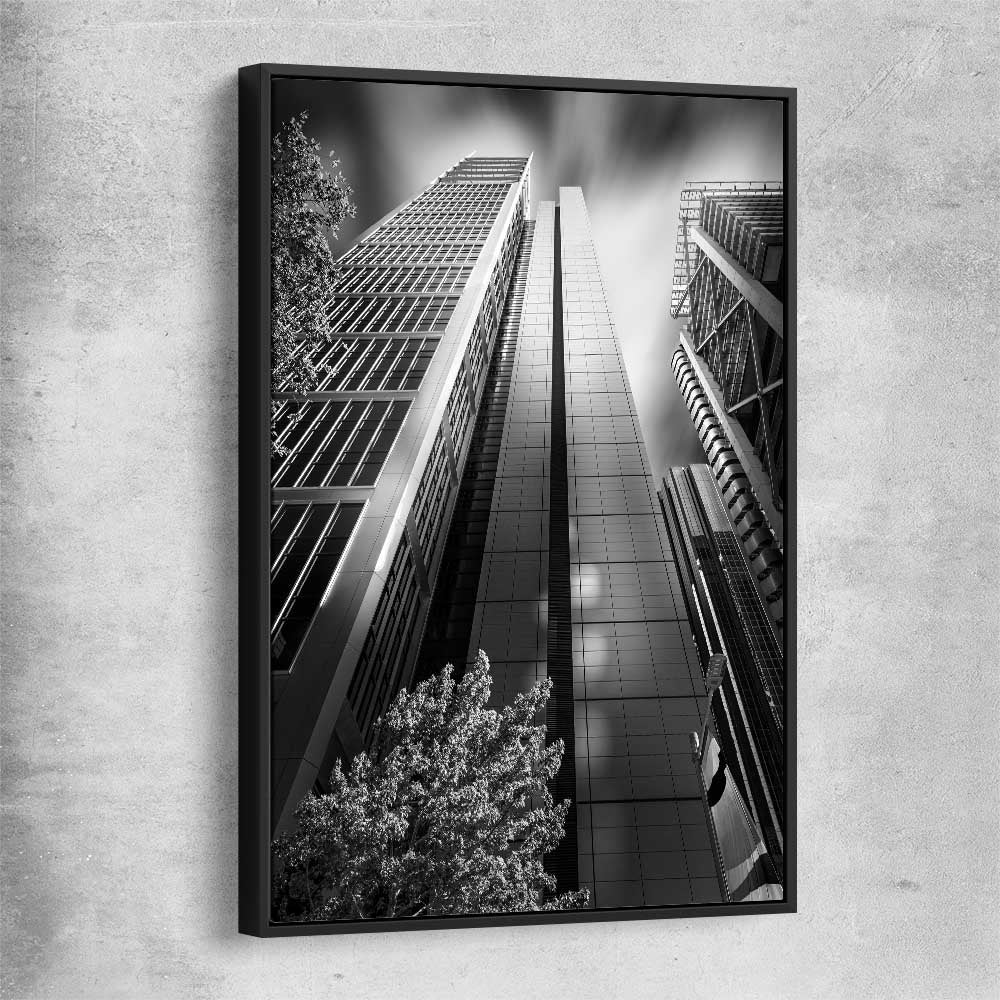 Sydney Skyscrapers black framed canvas is a high quality print in our city skyline, travel prints and maps collection