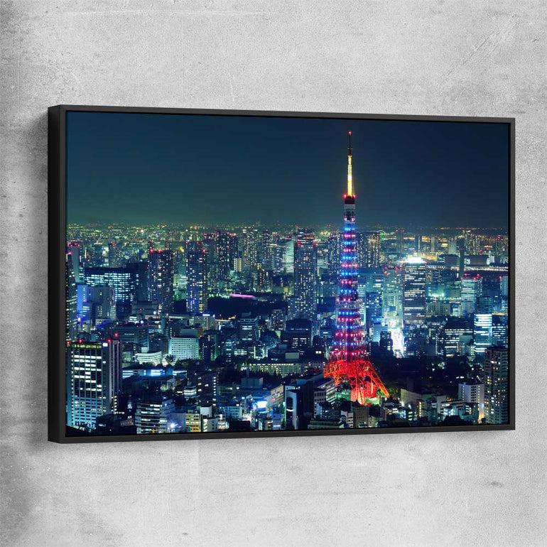 Tokyo City black framed canvas is a high quality print in our city skyline, travel prints and maps collection