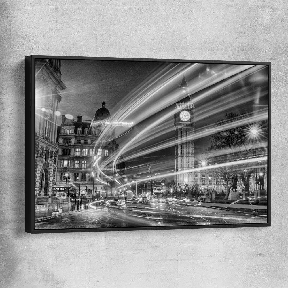 Urban London Lights black framed canvas is a high quality print in our city skyline, travel prints and maps collection