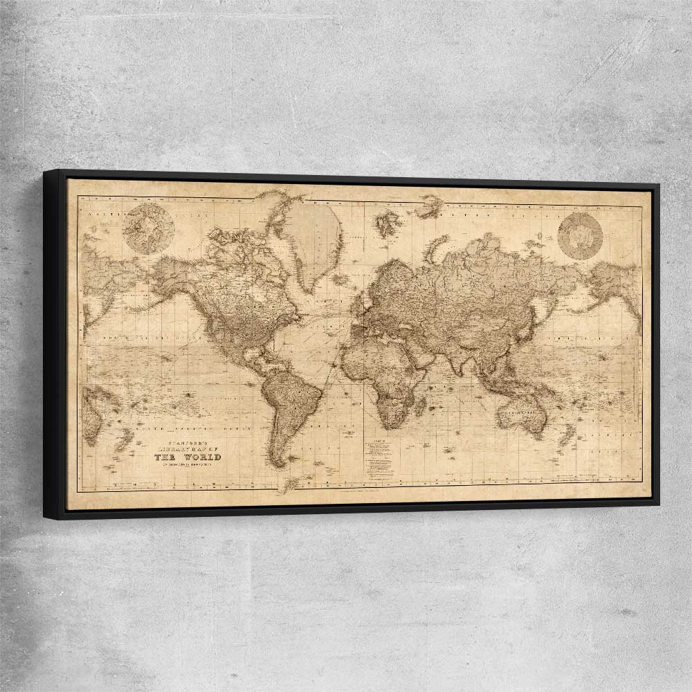 Vintage Map black framed canvas is a high quality print in our city skyline, travel prints and maps collection