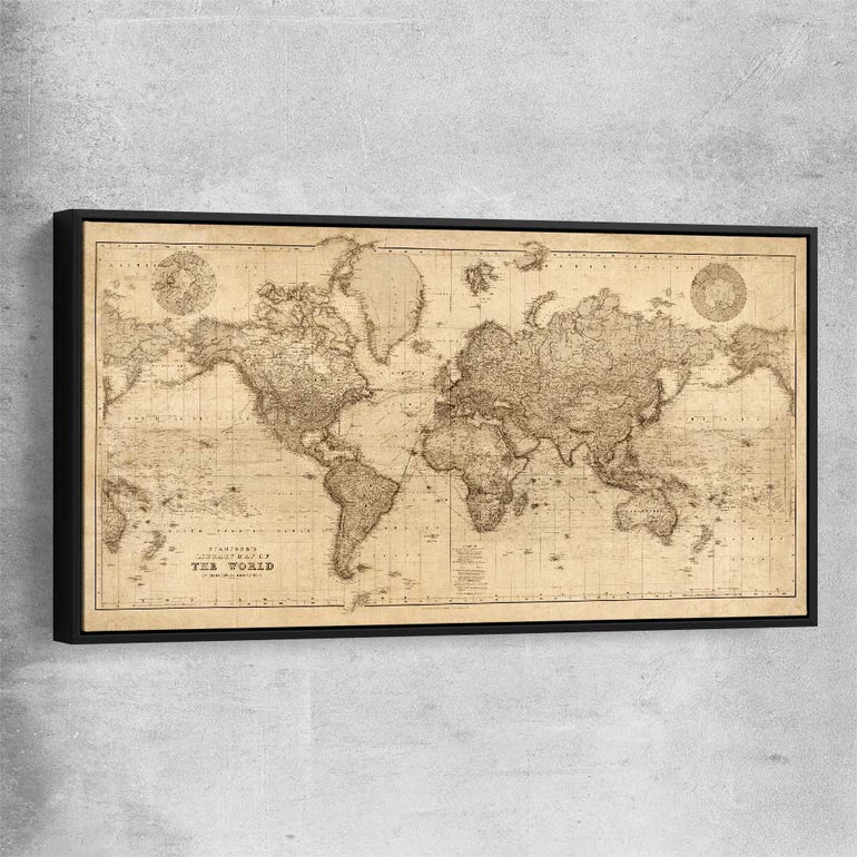 Vintage Map black framed canvas is a high quality print in our city skyline, travel prints and maps collection