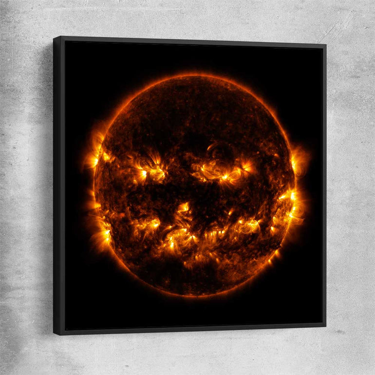 Space prints and wall art of Halloween Sun with black framed canvas