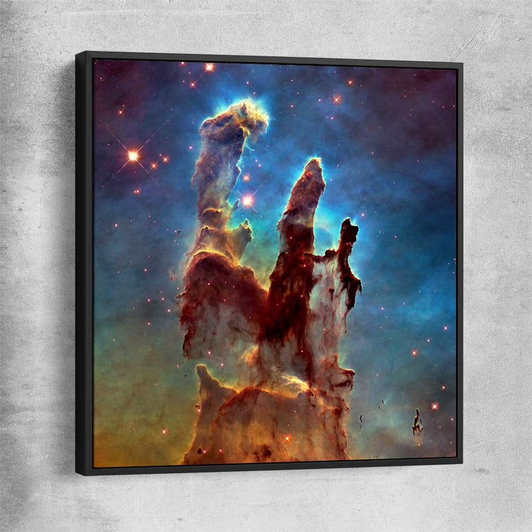 Space prints and wall art of Pillars of Creation with black framed canvas
