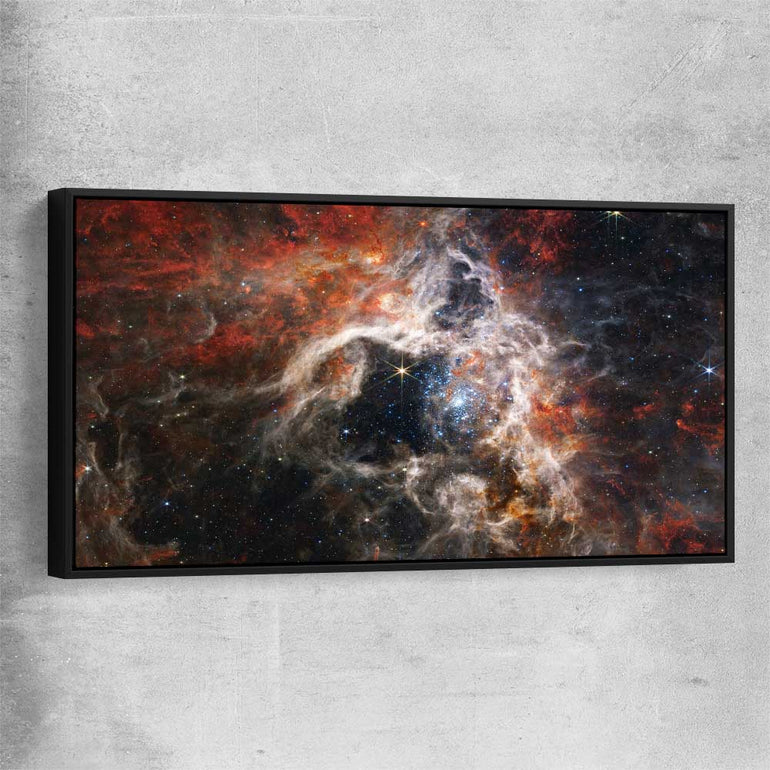 Space prints and wall art of Tarantula Nebula with black framed canvas