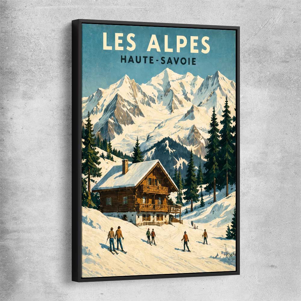 Les Alpes black framed canvas is a high quality print in our city skyline, travel prints and maps collection