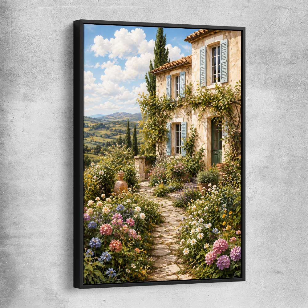 Provence In Bloom black framed canvas is a high quality print in our city skyline, travel prints and maps collection