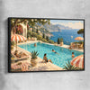 Riviera Poolside black framed canvas is a high quality print in our city skyline, travel prints and maps collection