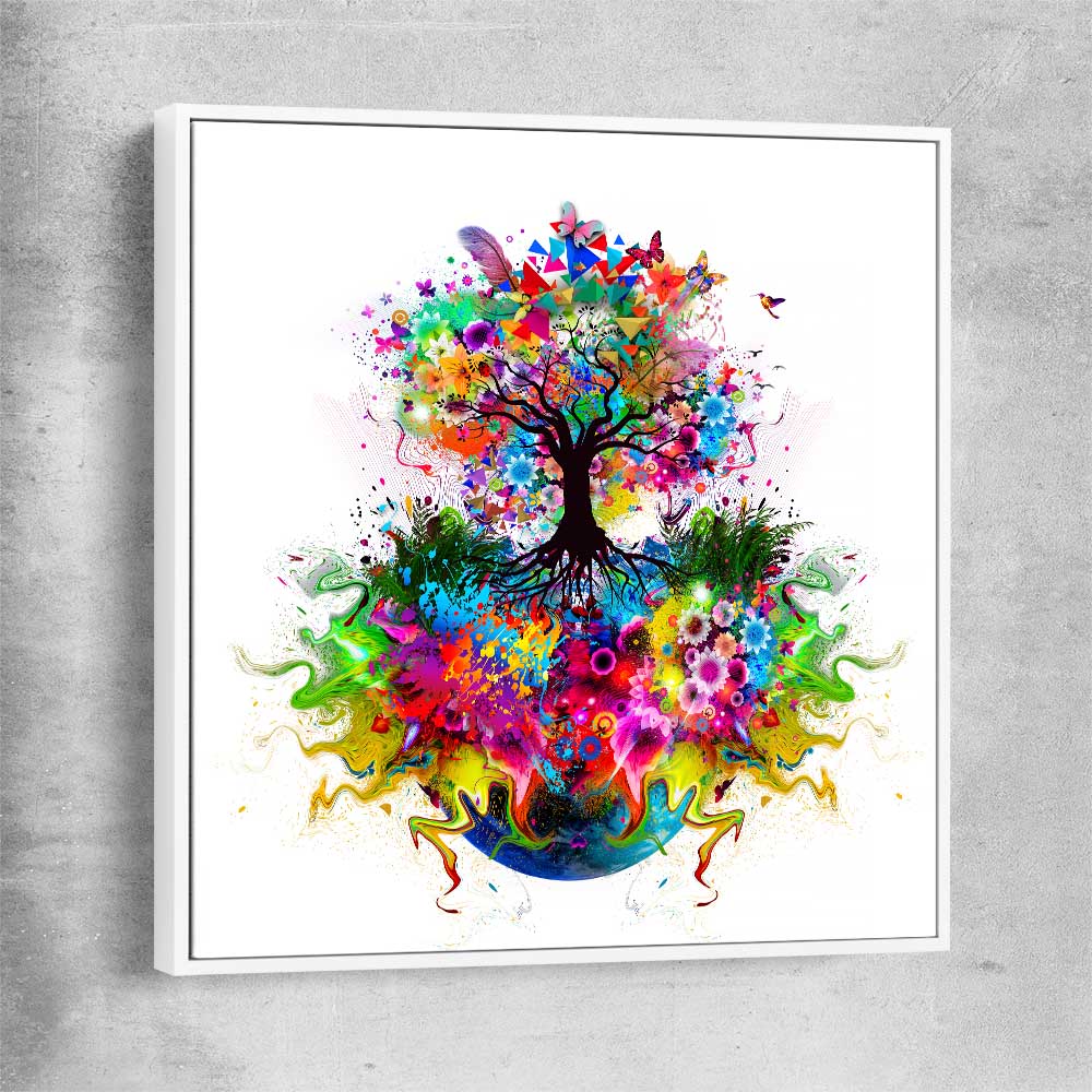 Tree of Life white framed canvas - part of our high quality canvas abstract wall art collection