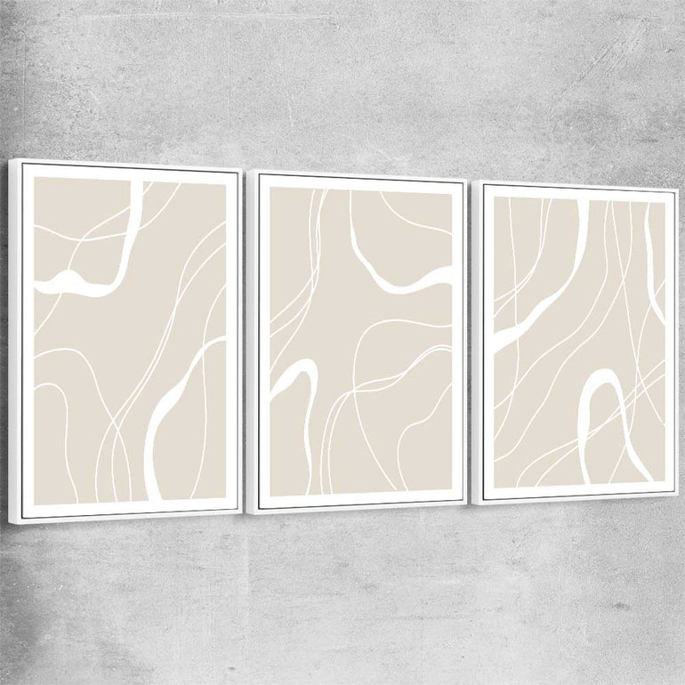 Beige Lines Set white framed canvas - part of our high quality canvas abstract wall art collection