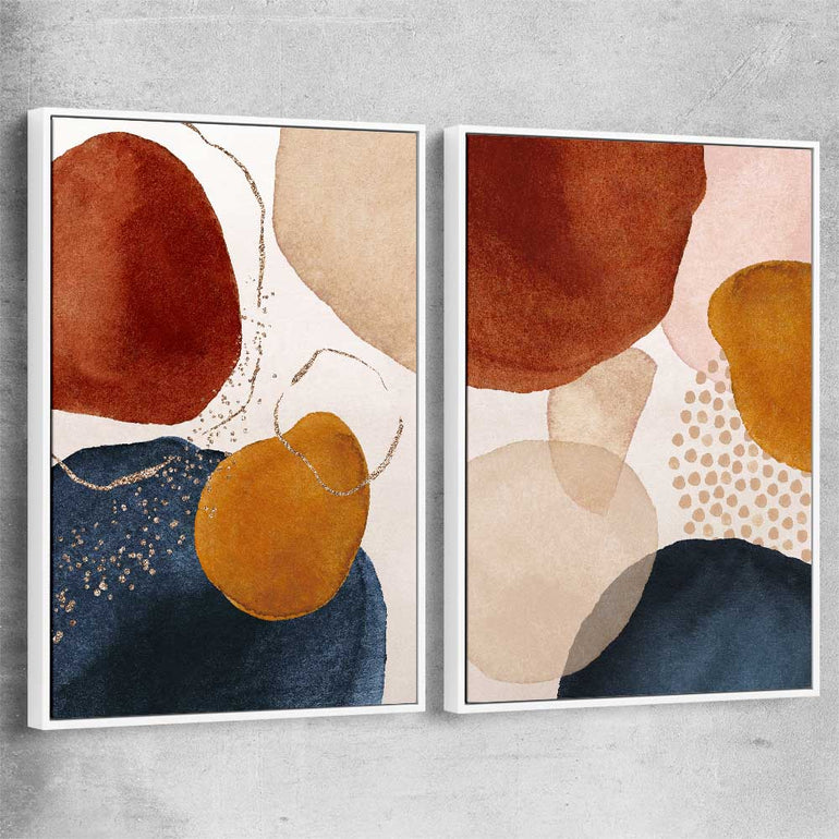 Beige Navy Pair white framed canvas - part of our high quality canvas abstract wall art collection