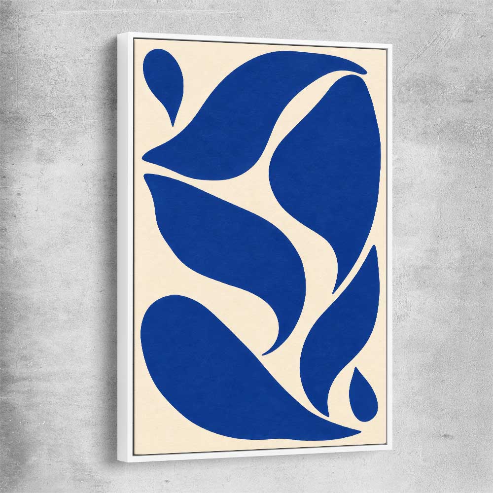 Cobalt Ribbon Reverie white framed canvas - part of our high quality canvas abstract wall art collection