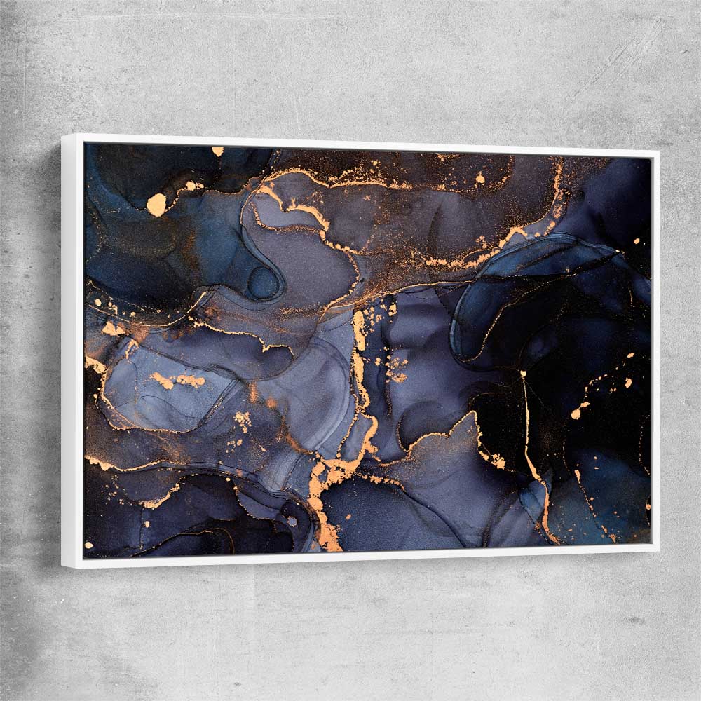 Deep Blue Veins white framed canvas - part of our high quality canvas abstract wall art collection