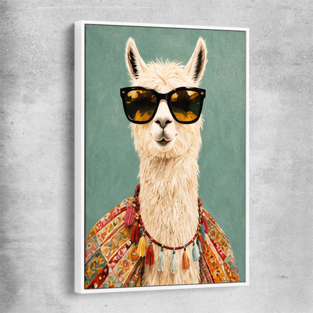 Drama Llama white framed canvas - part of our high quality canvas abstract wall art collection