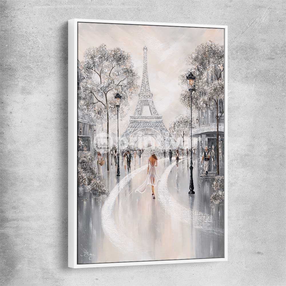 Eiffel Tower, Flair of Paris white framed canvas - part of our high quality canvas abstract wall art collection