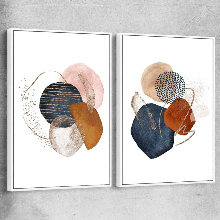 Gold Glitter Pair white framed canvas - part of our high quality canvas abstract wall art collection