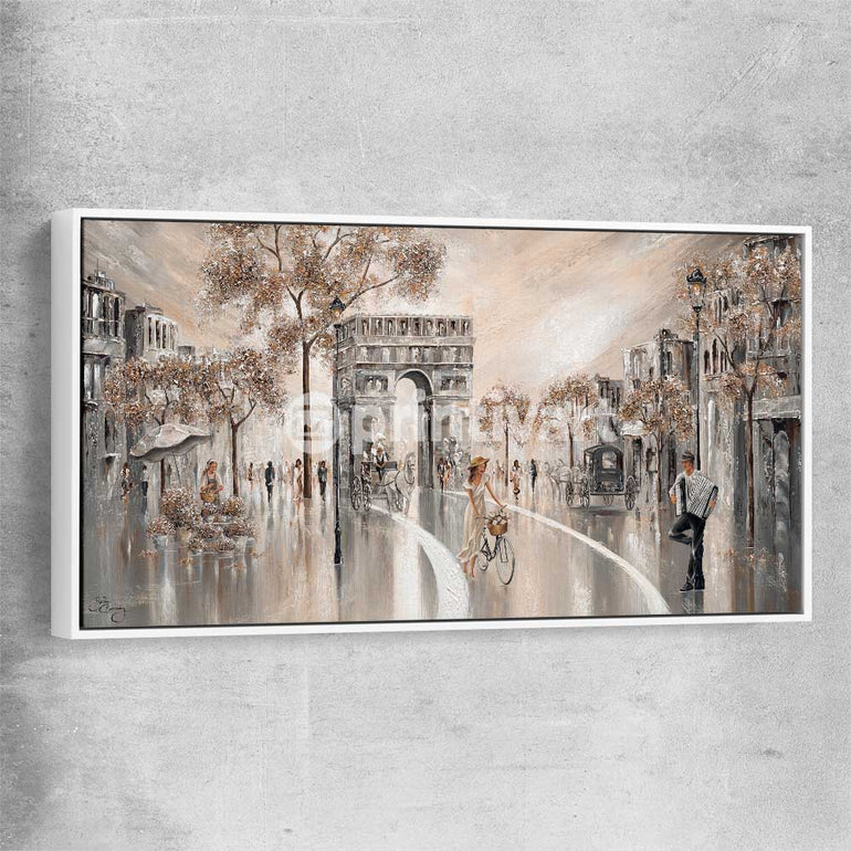 Golden Glimpse, Paris white framed canvas - part of our high quality canvas abstract wall art collection