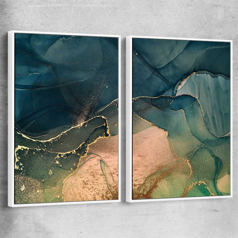 Golden Mist Pair white framed canvas - part of our high quality canvas abstract wall art collection