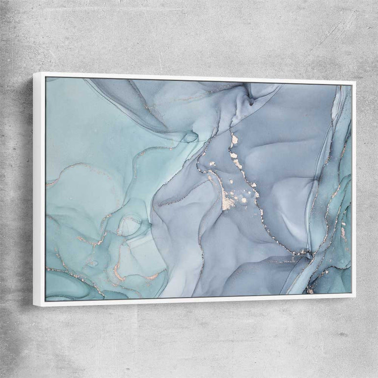 Light Turquoise white framed canvas - part of our high quality canvas abstract wall art collection