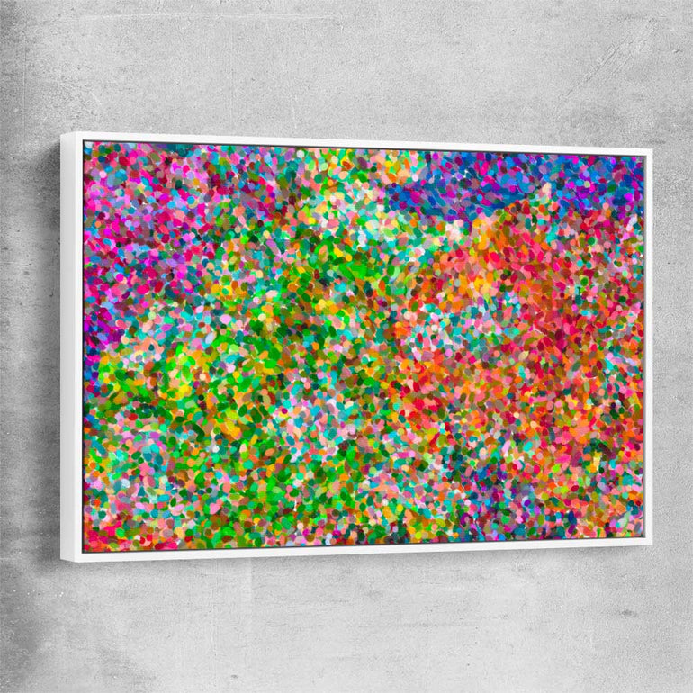 Pointillist Burst white framed canvas - part of our high quality canvas abstract wall art collection