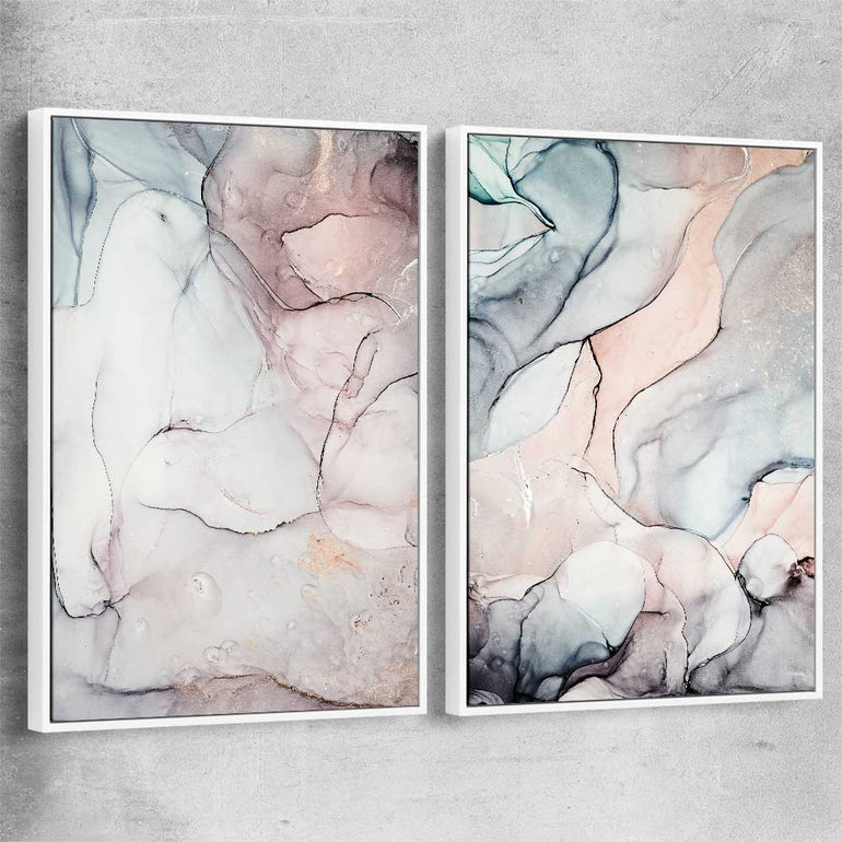 Subtle Pink Pair white framed canvas - part of our high quality canvas abstract wall art collection