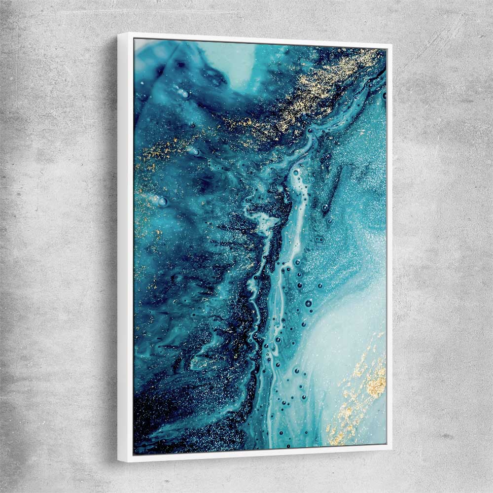 Turquoise Current white framed canvas - part of our high quality canvas abstract wall art collection