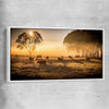 Animal wall art and canvas prints of Grazing Cattle at Sunrise with white framed canvas