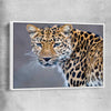 Animal wall art and canvas prints of Leopard Silent Watch with white framed canvas