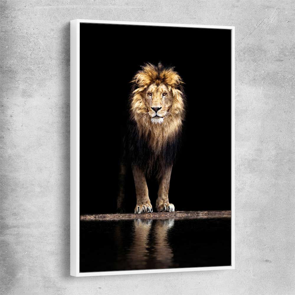 Animal wall art and canvas prints of Majestic Lion Portrait with white framed canvas