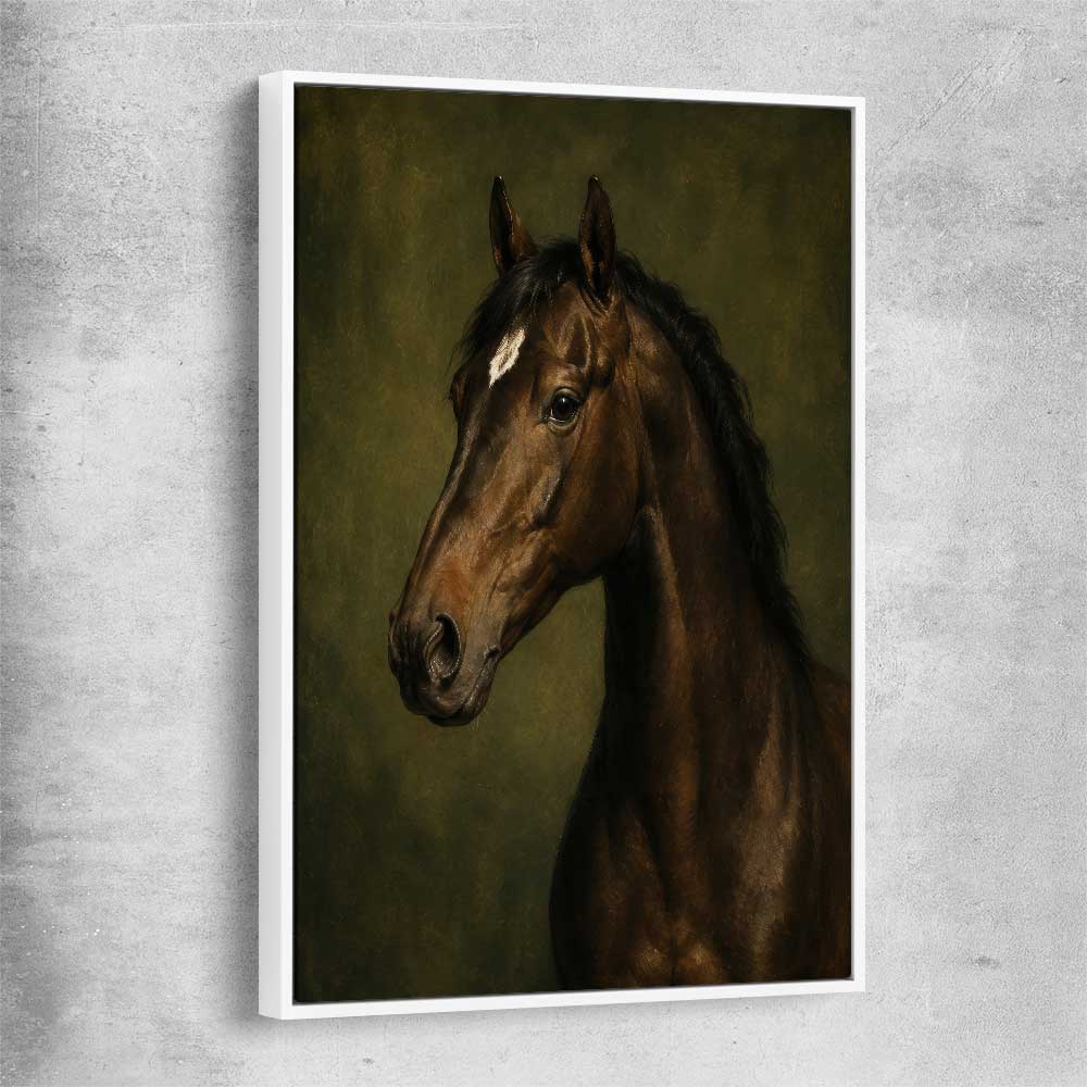 Animal wall art and canvas prints of Midnight Stallion with white framed canvas
