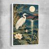 Animal wall art and canvas prints of Moonlit Heron with white framed canvas