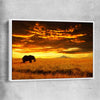 Animal wall art and canvas prints of Savannah Elephant Sunset with white framed canvas