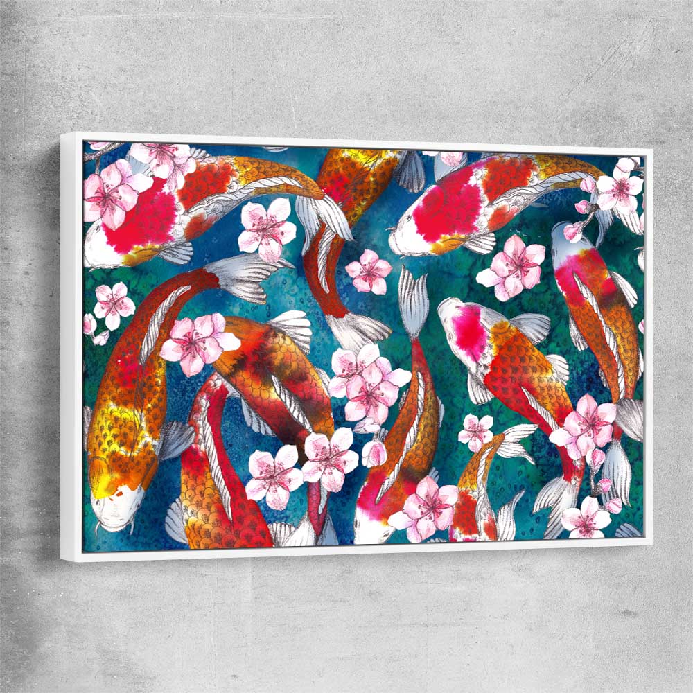 Animal wall art and canvas prints of Watercolour Carp with white framed canvas