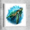 Animal wall art and canvas prints of Watercolour Sea Turtle with white framed canvas