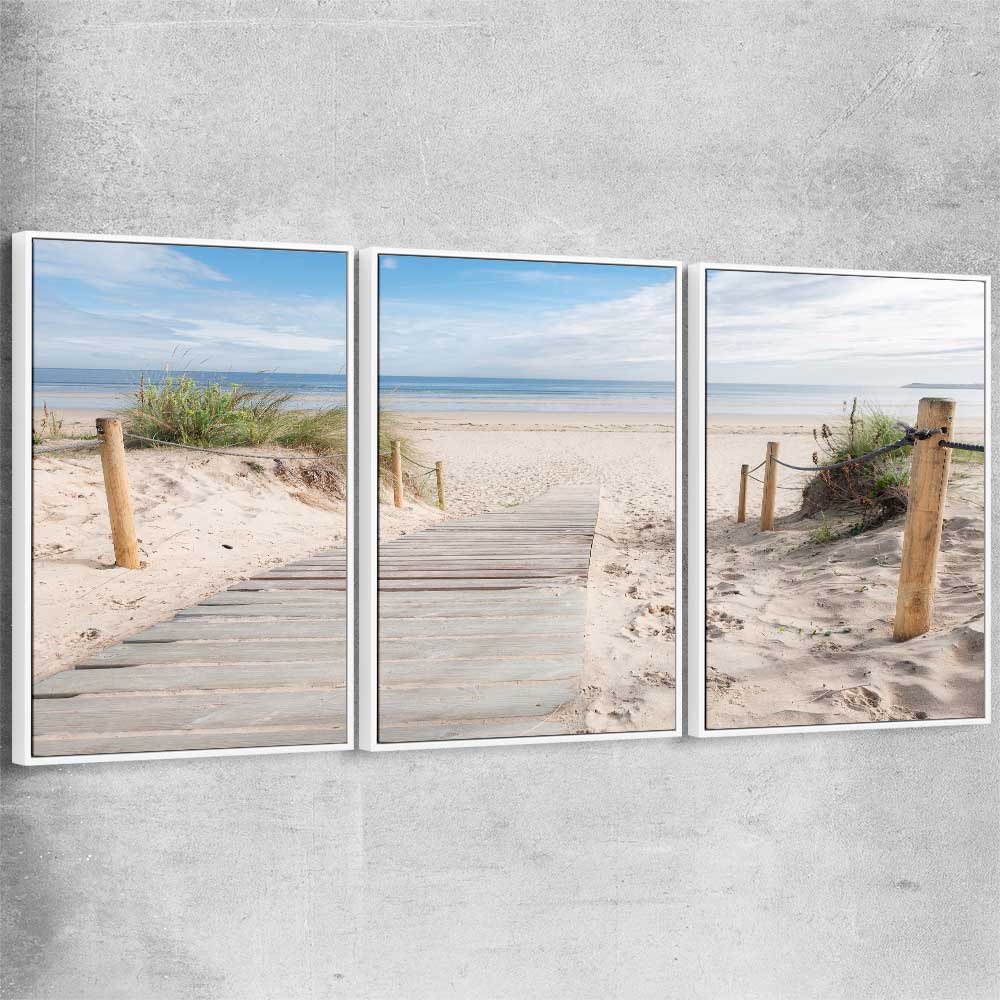 Beach and coastal wall art print of Beautiful Beach Path Set with white framed canvas