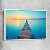 Beach and coastal wall art print of Endless Ocean Pier with white framed canvas