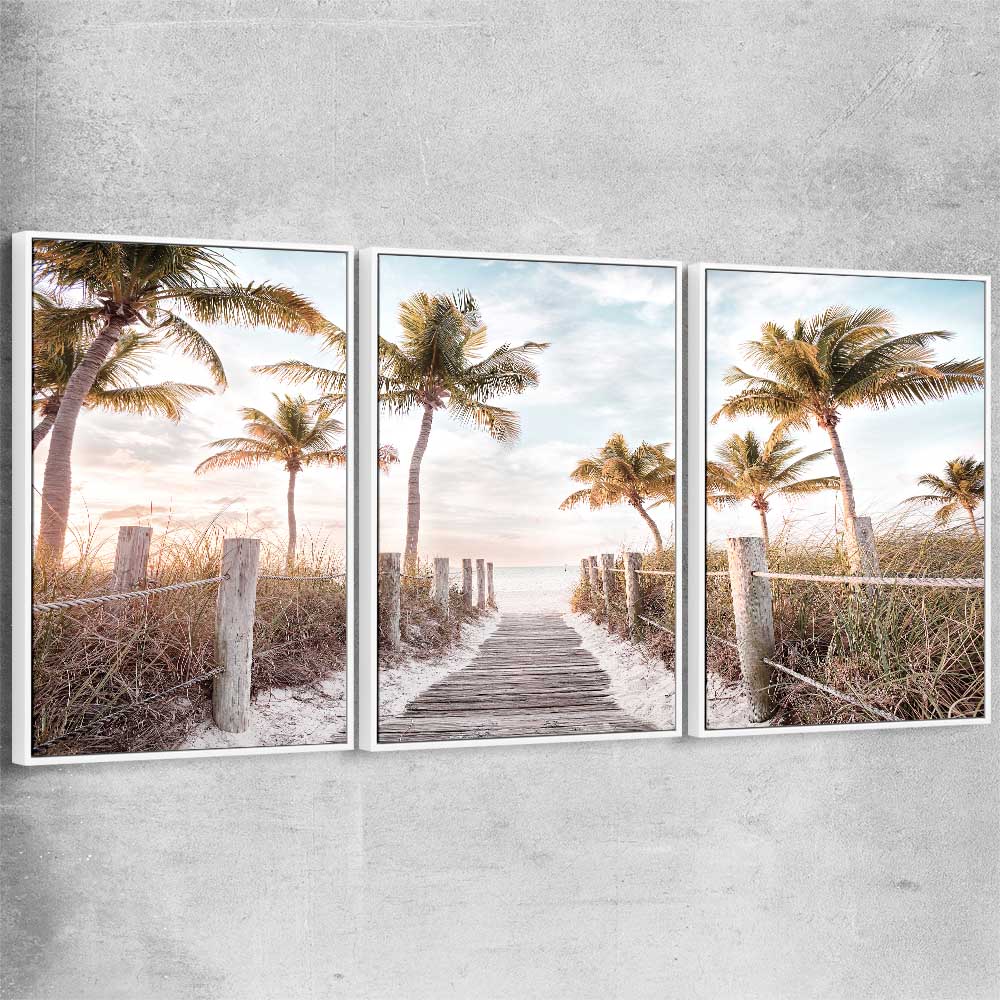 Beach and coastal wall art print of Florida Sunrise Set with white framed canvas