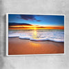 Beach and coastal wall art print of Radiant Ocean Sunset with white framed canvas