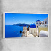Beach and coastal wall art print of Santorini Cliffside with white framed canvas