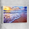 Beach and coastal wall art print of Sunset Coastal Glow with white framed canvas