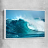 Beach and coastal wall art print of Turquoise Wave Break with white framed canvas