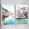 Beach and coastal wall art print of Amalfi Edge Pair with white framed canvas